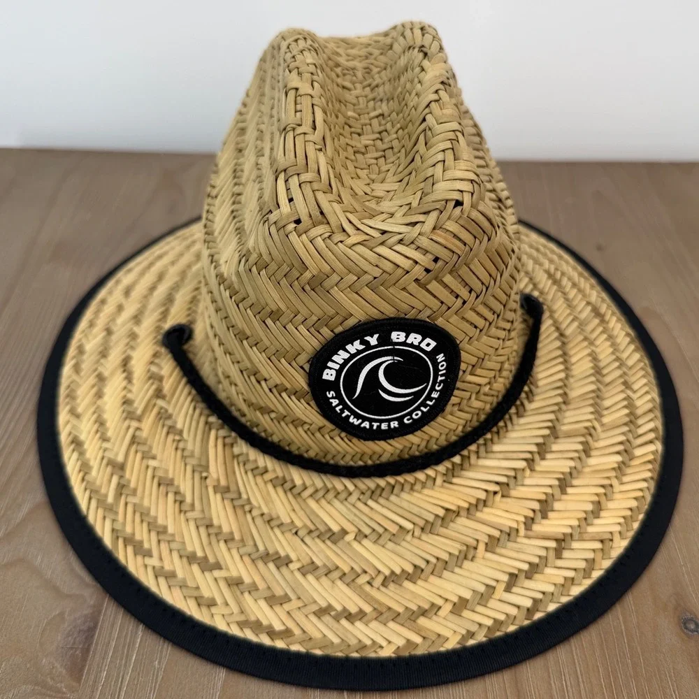 Binky Bro Straw Sun Protection Straw Hat Adjustable Strap Infant Pineapple Logo